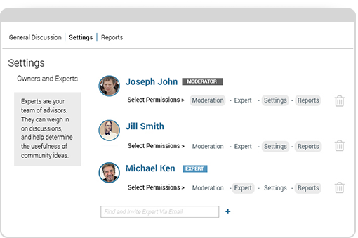 Assign experts and moderators to your idea discussions