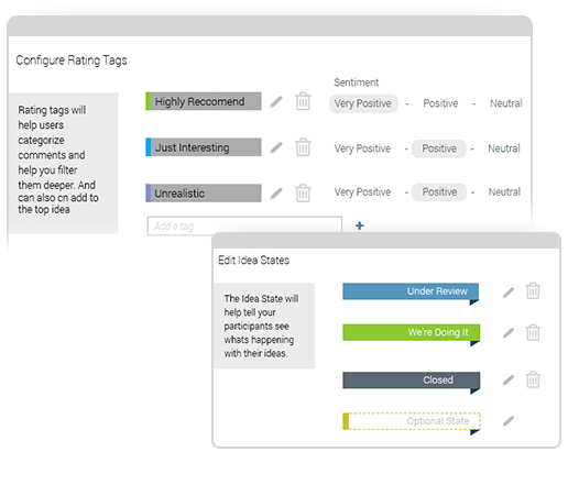 Apply tags and filters to track progress of the ideas