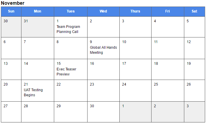 Calendar Template for Employee Recognition launch | TemboSocial