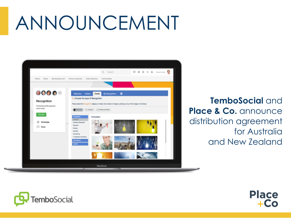 TemboSocial and Place & Co. Announce Exclusive Distribution Agreement for Australia and New Zealand